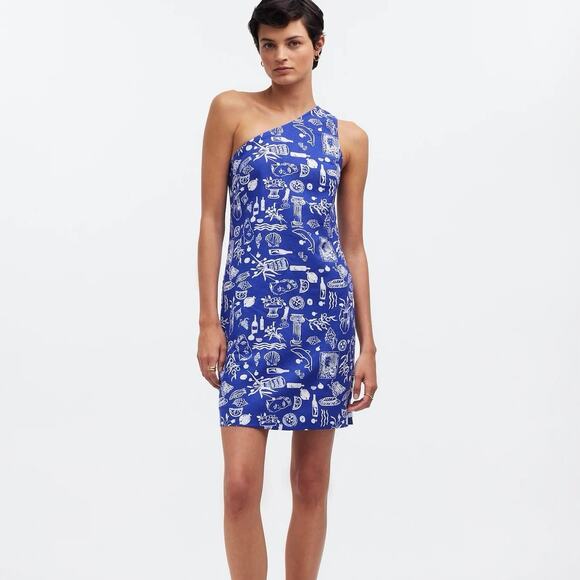 NWT Madewell x Lisa Says Gah! One-Shoulder Mini Dress in Clematis Blue Size 00 - Picture 1 of 13